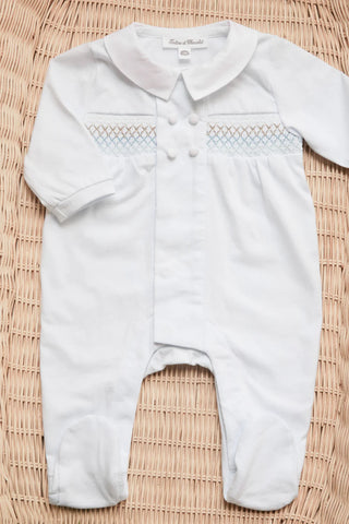 White Smocked Detail Footie