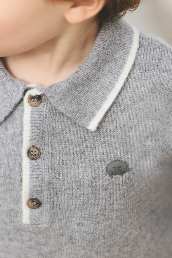 Gray Baby Collared Half Button Sweater
