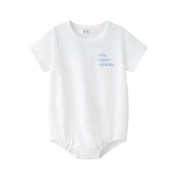 White With Blue Graphic Onesie