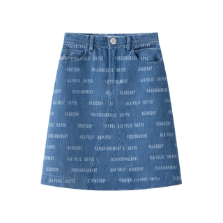Blue Denim Printed Skirt