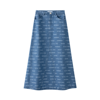 Blue Denim Printed Midi Skirt