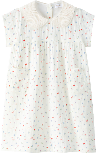 Cream with Multicolor Cherry Short Sleeve Dress