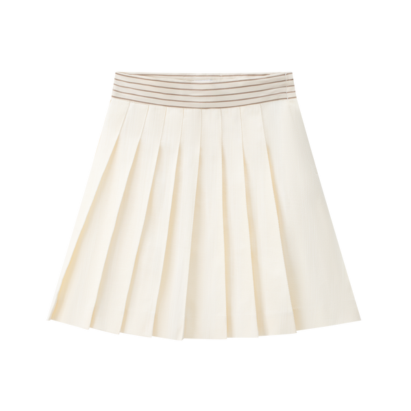 Cream Pleated Stripe Waist Skirt