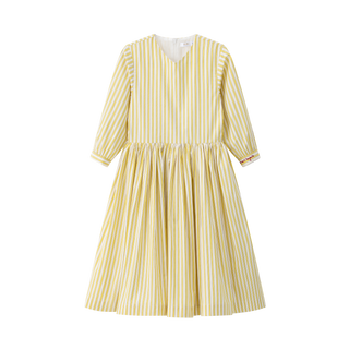 Yellow Striped 3/4 Sleeve Dress