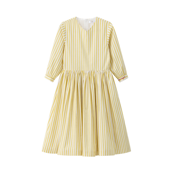 Yellow Striped 3/4 Sleeve Dress