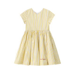 Yellow Striped Short Sleeve Dress