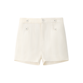 White Linear Double Button Shorts