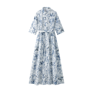White Teen Blue Floral Shirt Dress