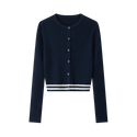 Navy Teen Stripe Cuff Cardigan