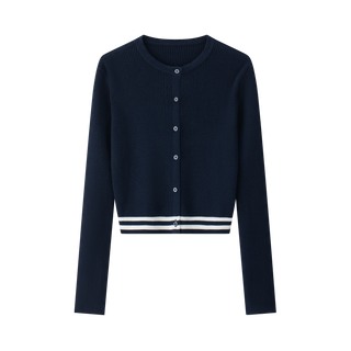 Navy Teen Stripe Cuff Cardigan