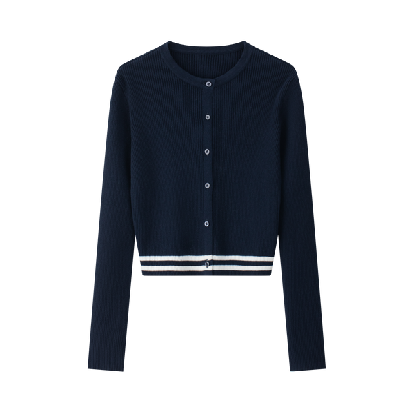 Navy Teen Stripe Cuff Cardigan