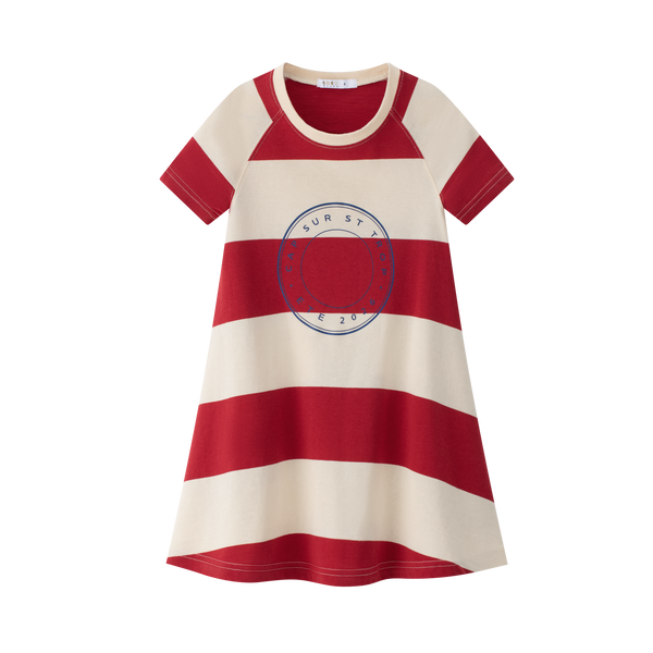 Red Striped Short Sleeve A-line Dress