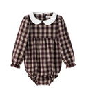 Burgundy Plaid Peter Pan Collar Romper