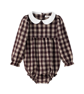 Burgundy Plaid Peter Pan Collar Romper