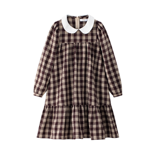 Burgundy Plaid Peter Pan Collar Dress