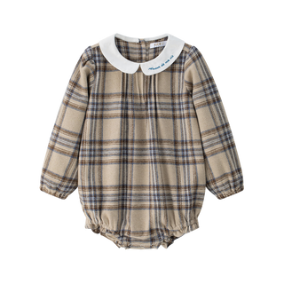 Beige and Blue Plaid Romper