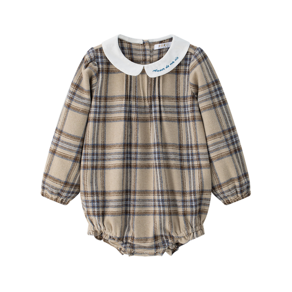 Beige and Blue Plaid Romper