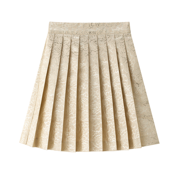 Gold Embossed Pleated Skirt