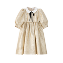 Gold Jaquard Puff Sleeve Dress