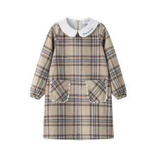 Beige and Blue Plaid A-line Dress