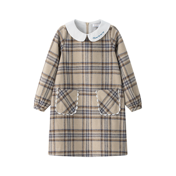 Beige and Blue Plaid A-line Dress