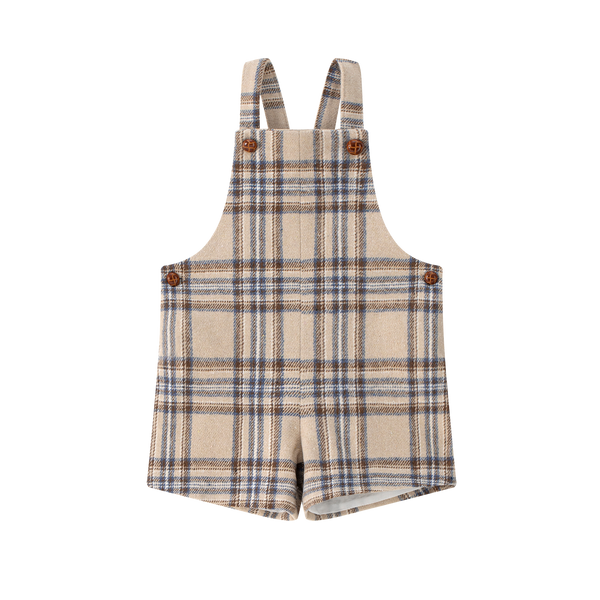 Baby Beige and Blue Plaid Overalls