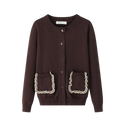 Burgundy Ruffle Trim Knit Cardigan