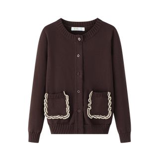 Burgundy Ruffle Trim Knit Cardigan