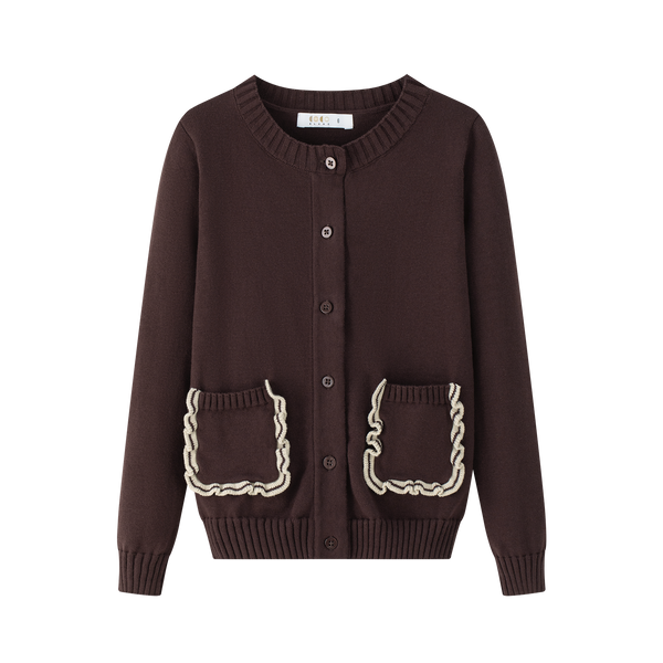 Burgundy Ruffle Trim Knit Cardigan