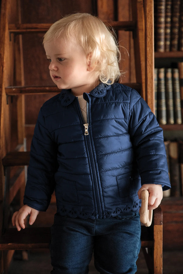 Navy Baby Frill Puffer Jacket