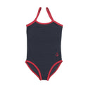 Navy Striped with Red Trim Swimsuit