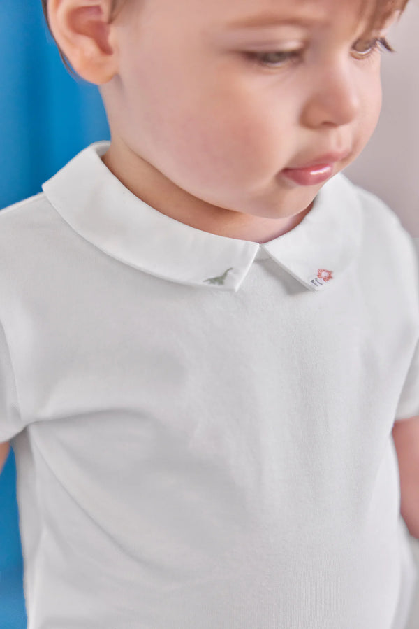 Ivory with Green Dinosaur Collar Onesie