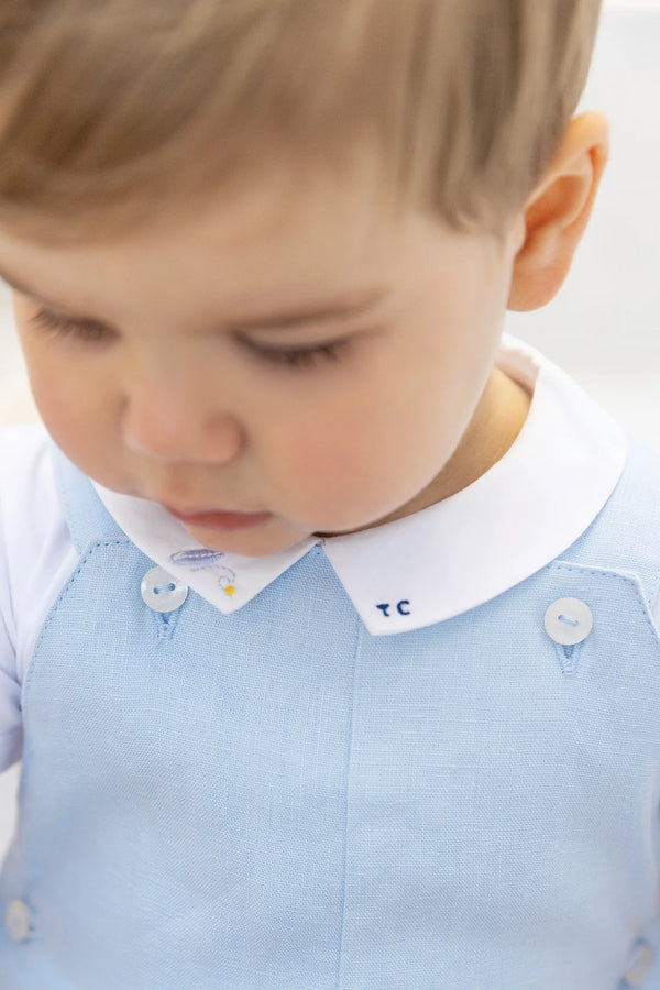 White with Light Blue Surfboard Collar Onesie