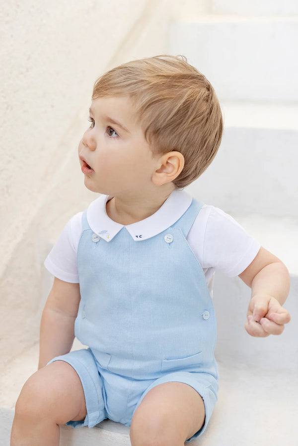 White with Light Blue Surfboard Collar Onesie