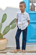 White Big Boys Short Sleeve Linen Shirt