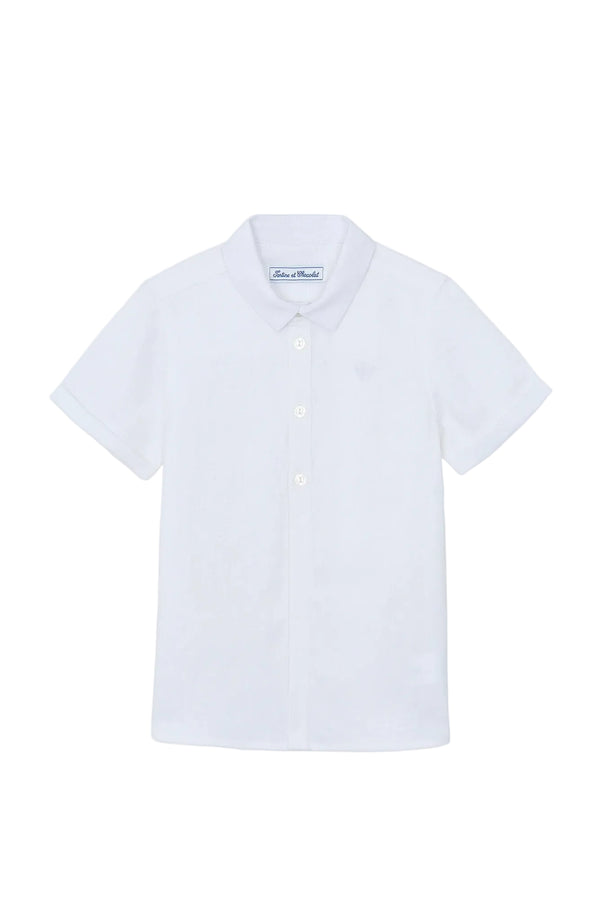 White Big Boys Short Sleeve Linen Shirt