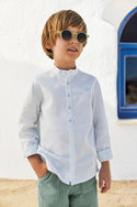 Sage Big Boys Collarless Striped Linen Shirt