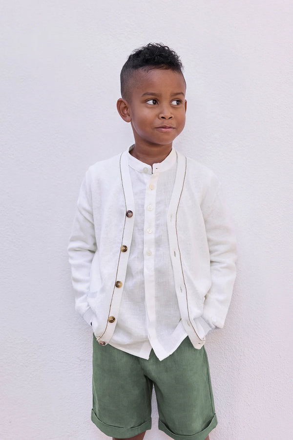 White with Green Trim Cardigan