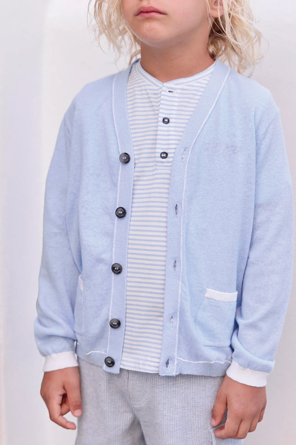 Blue Big Boys White Trim Cardigan