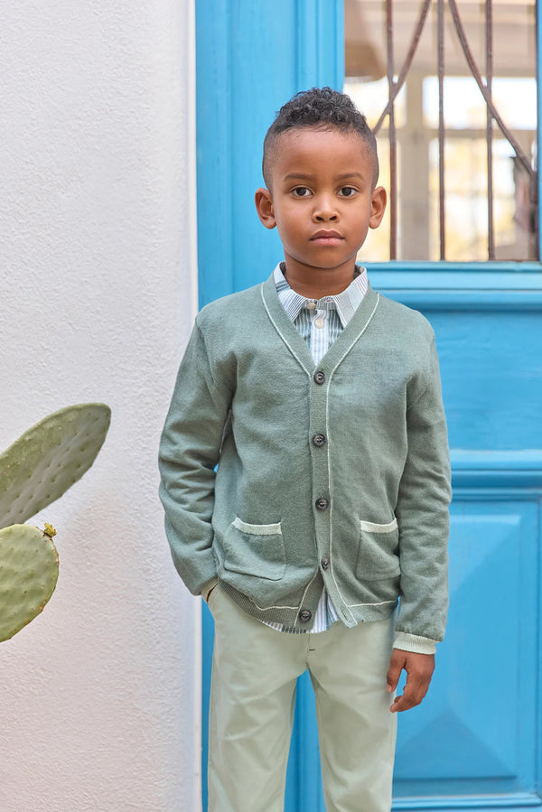 Green Big Boys Trim Cardigan