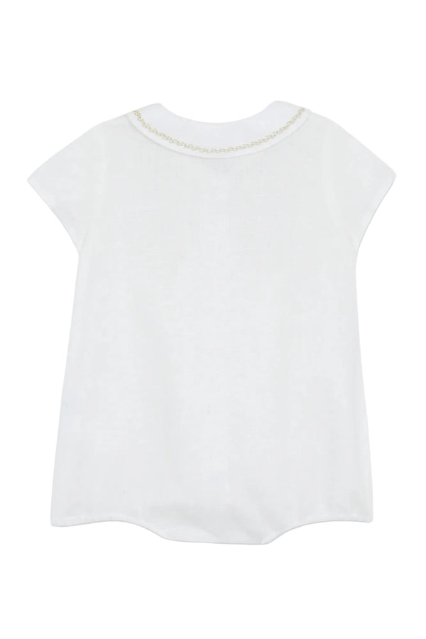 White Baby Beige Smocking Linen Romper