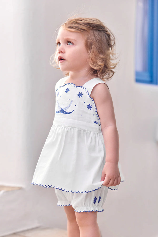 White Baby Blue Embroidered Detail Set