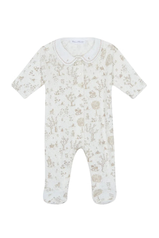 White and Brown Pointelle Toile Footie