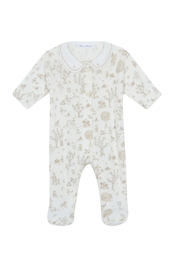 White and Brown Pointelle Toile Footie