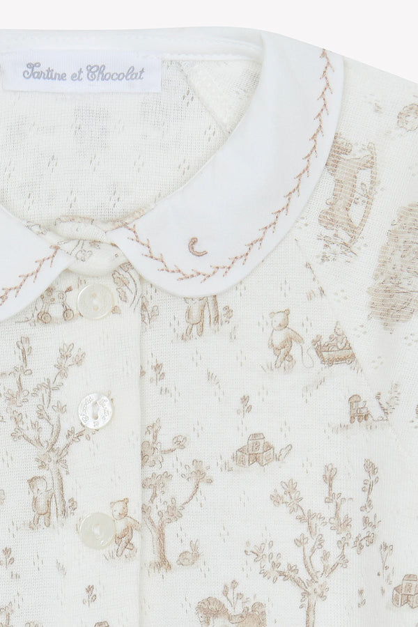 White and Brown Pointelle Toile Footie
