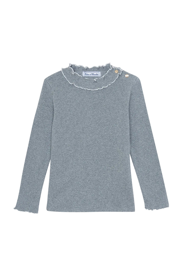 Grey Scallop Mockneck
