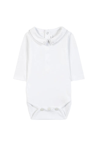 White with Grey Rikrak Embroidered Collar Onesie