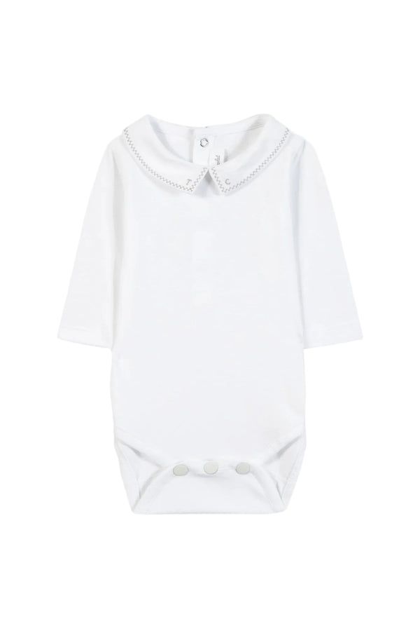 White with Grey Rikrak Embroidered Collar Onesie