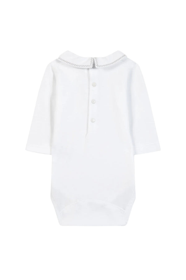 White with Grey Rikrak Embroidered Collar Onesie