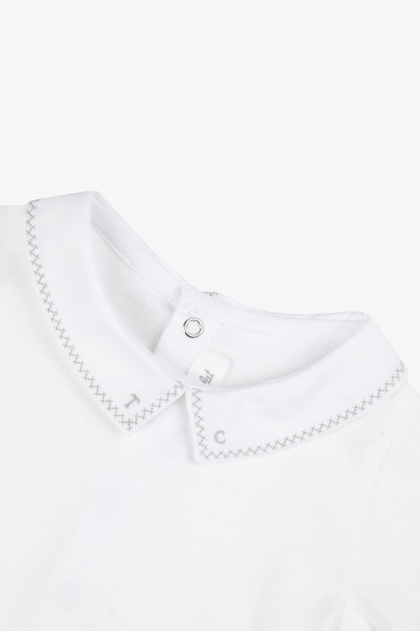 White with Grey Rikrak Embroidered Collar Onesie